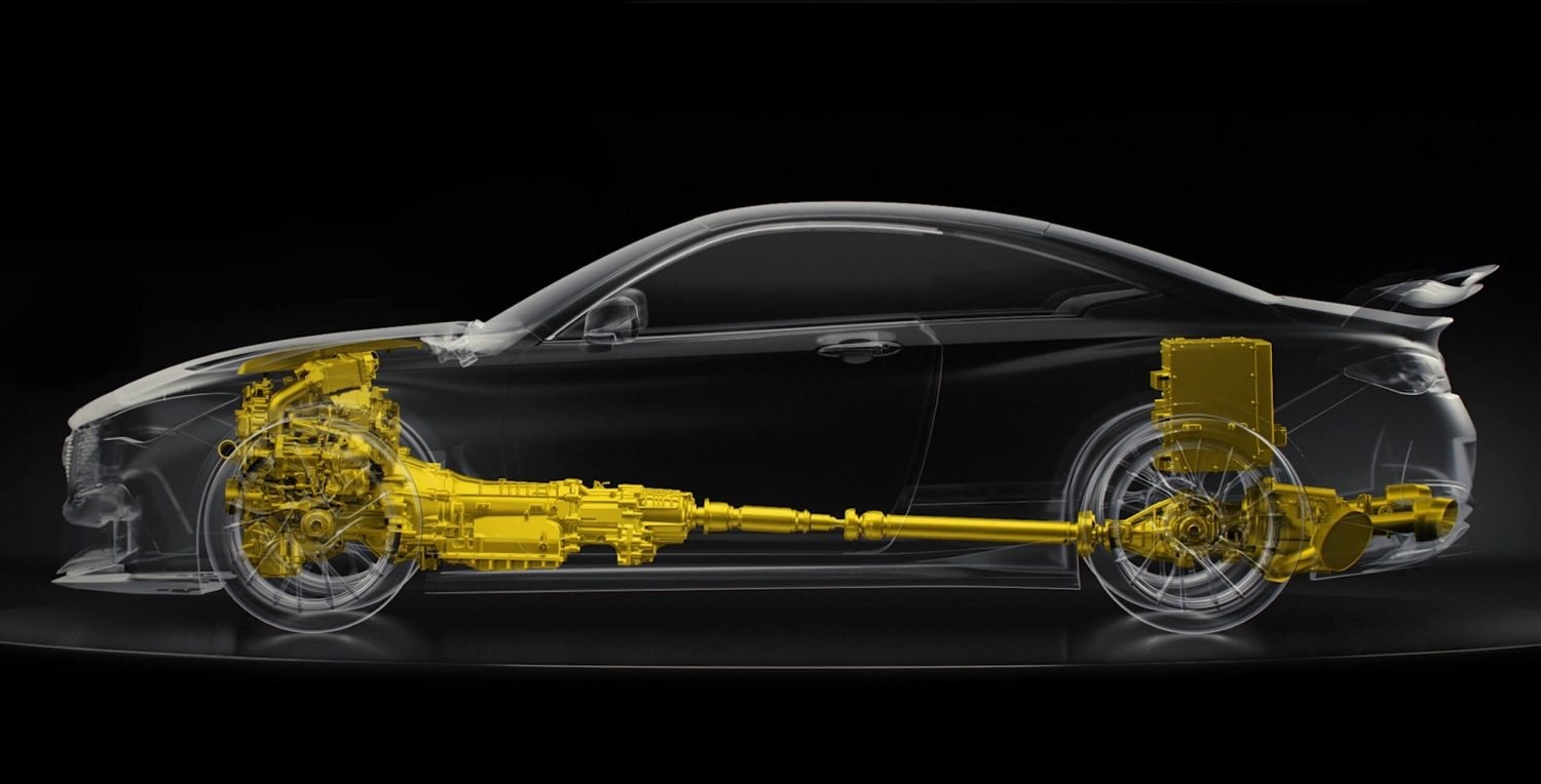 Animation démonstrative du système de récupération d’énergie double-hybride des véhicules concepts INFINITI Project Black S