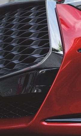 Image de fond d’écran pour appareil mobile 428 x 926 de la calandre d’un coupé multisegment QX55 rouge en gros plan.