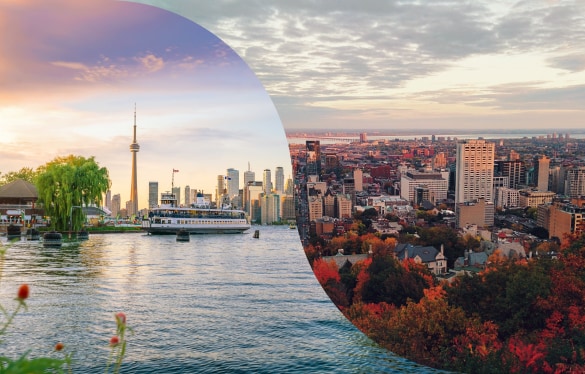 Collage de la vue de Toronto et de Montréal