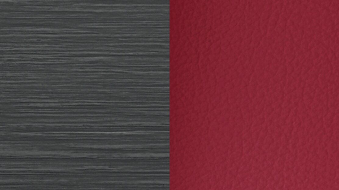 Cuir semi-aniline rouge Monaco et graphite avec finitions intérieures en érable naturel noir (à grain ouvert)